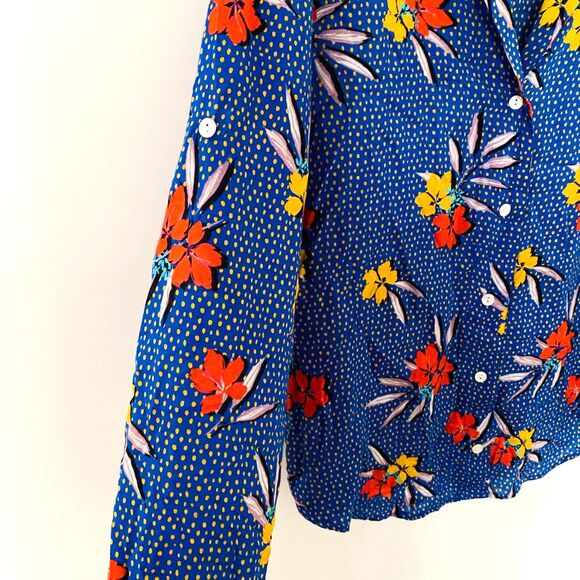 NWT Roller Rabbit Blue Kori Floral Nyana Tropical Rolled Up Sleeve Shirt Sz S - Picture 10 of 11